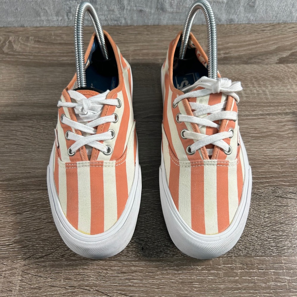 Canvas Stripe Low-Top Sneakers - Coral & Cream